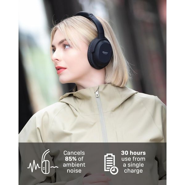 Lindy BNX-60 - Wireless On-Ear Active Noise Cancelling Headphones - Black