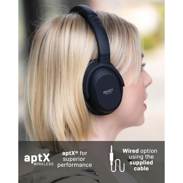 Lindy BNX-60 - Wireless On-Ear Active Noise Cancelling Headphones - Black