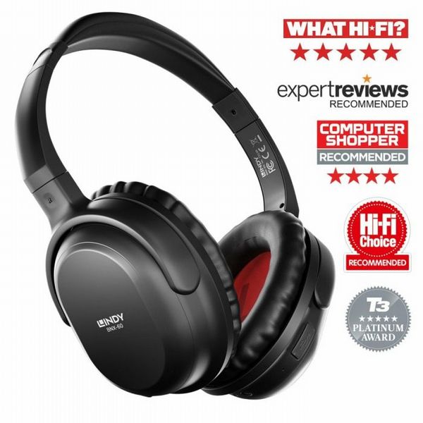 Lindy BNX-60 - Wireless On-Ear Active Noise Cancelling Headphones - Black